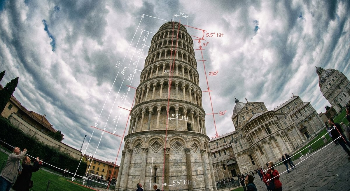 Die imposante Höhe des Schiefen Turms von Pisa